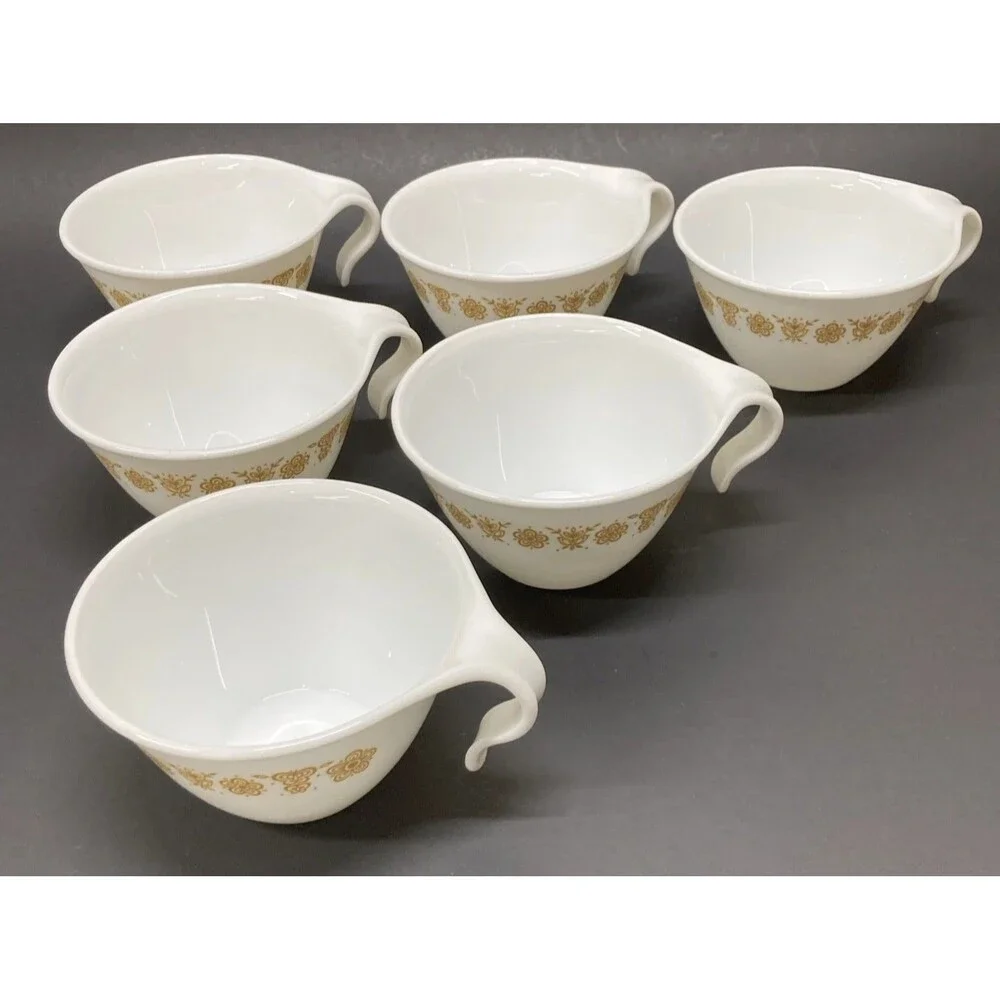 Corelle by Corning Butterfly Gold Coffee Tea Cups and Saucers Set of 4